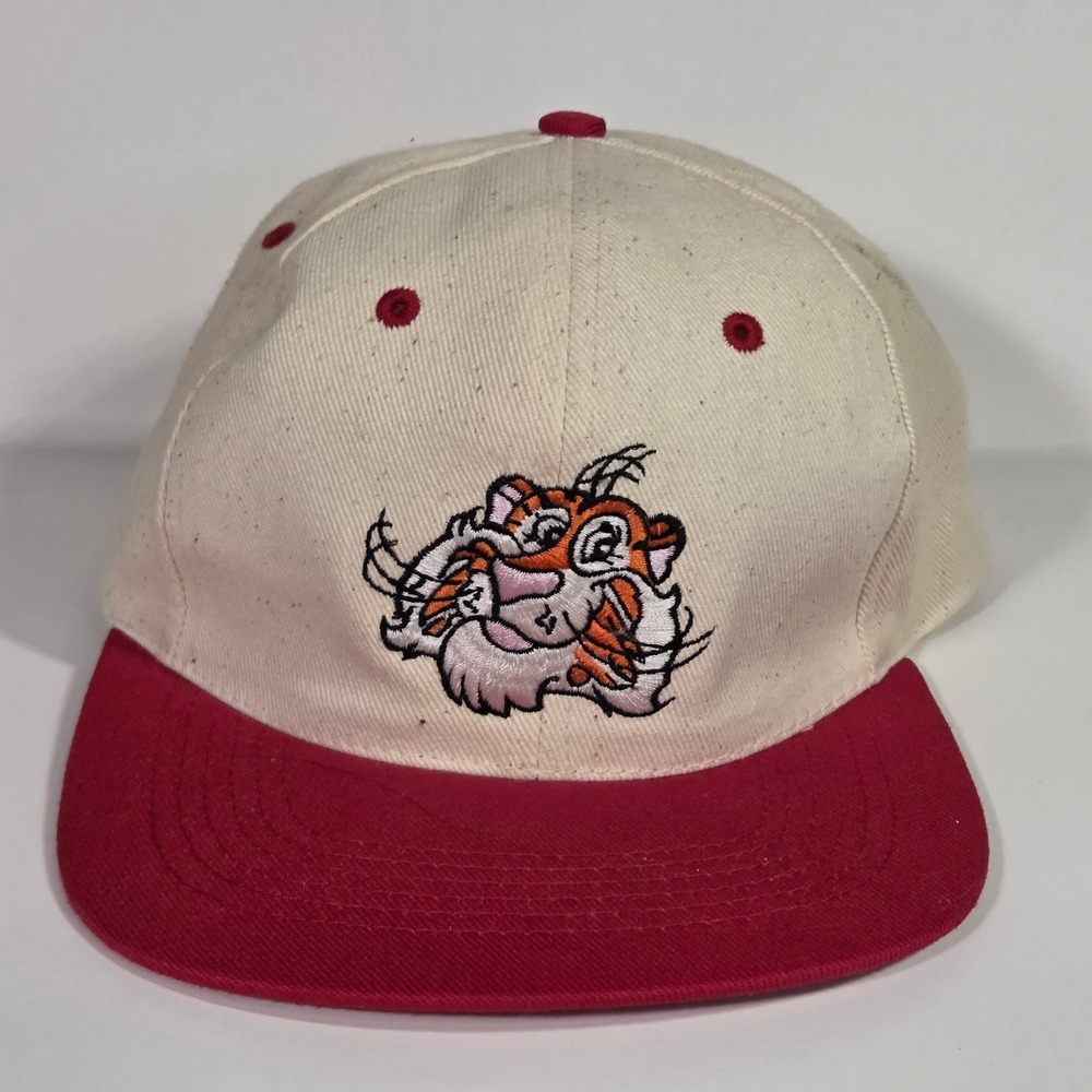 Vintage Exxon Rely on the Tiger Hat Snapback Red Cream Gas Station Promo Cap